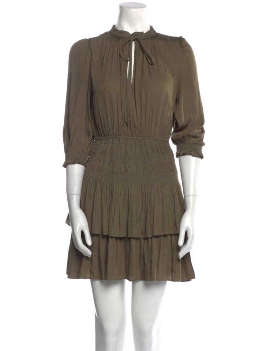 Maje Olive Green Pleated Dress